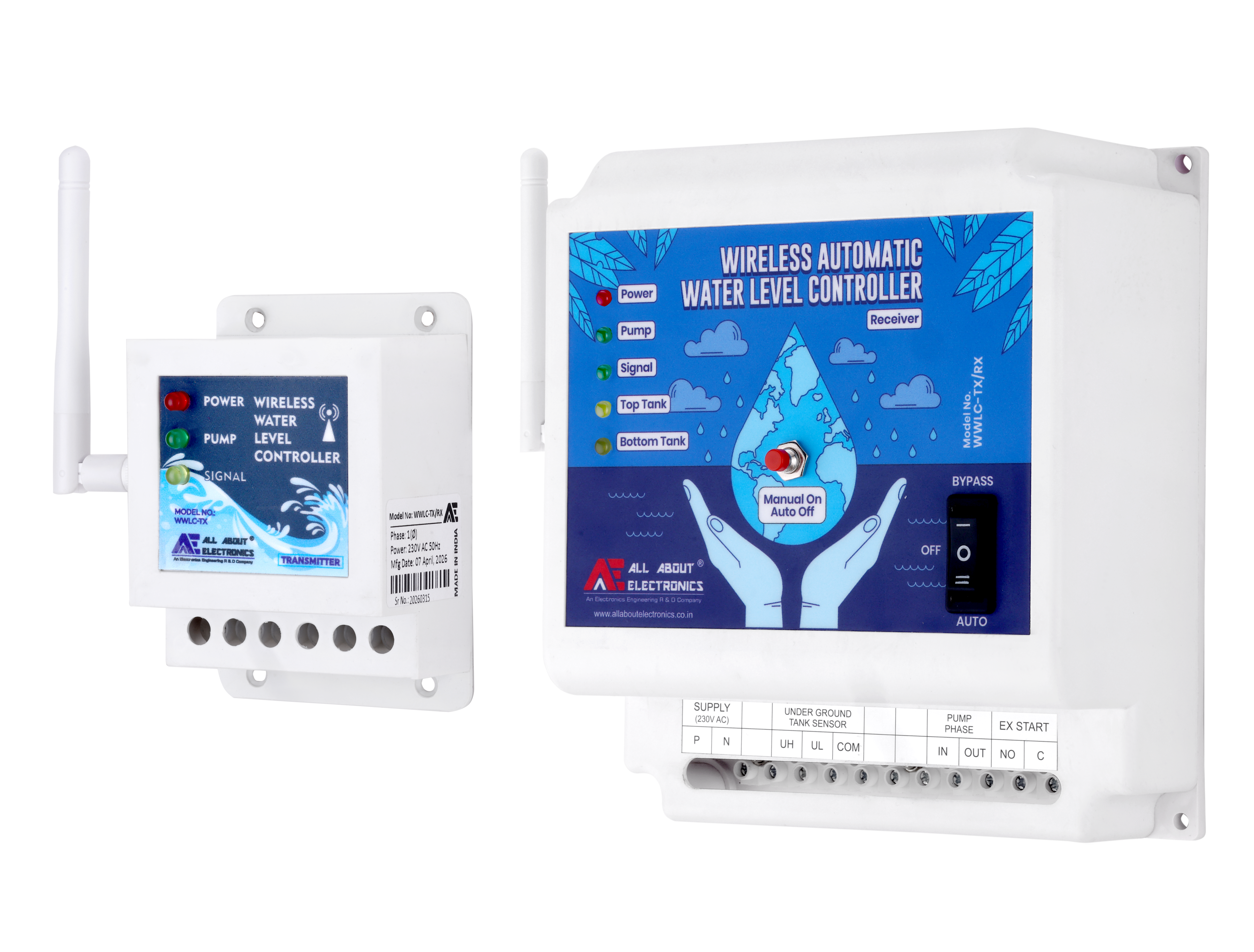 Wireless Automatic Water Level Controller Model No.WWLC-TX/RX - Single Phase